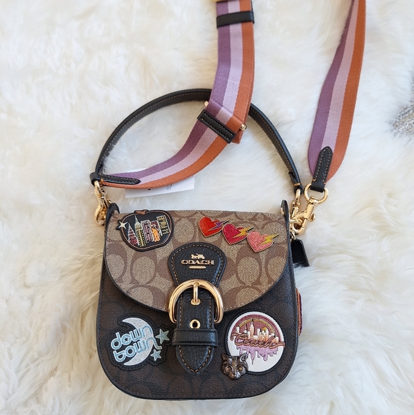 NWT Coach Kleo Disco Signature Crossbody Embellished Patchs Saddle Shoulder Bag - Picture 5 of 15